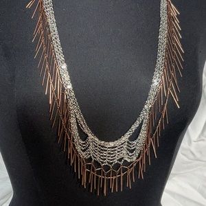 Silver tone chain with brown/gold accents necklace